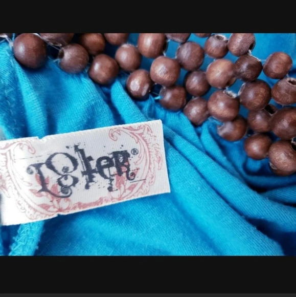 💚5/$25 L8TER  Blue Wood Beaded Halter Neck Long Maxi Slip Dress Medium - Picture 7 of 7